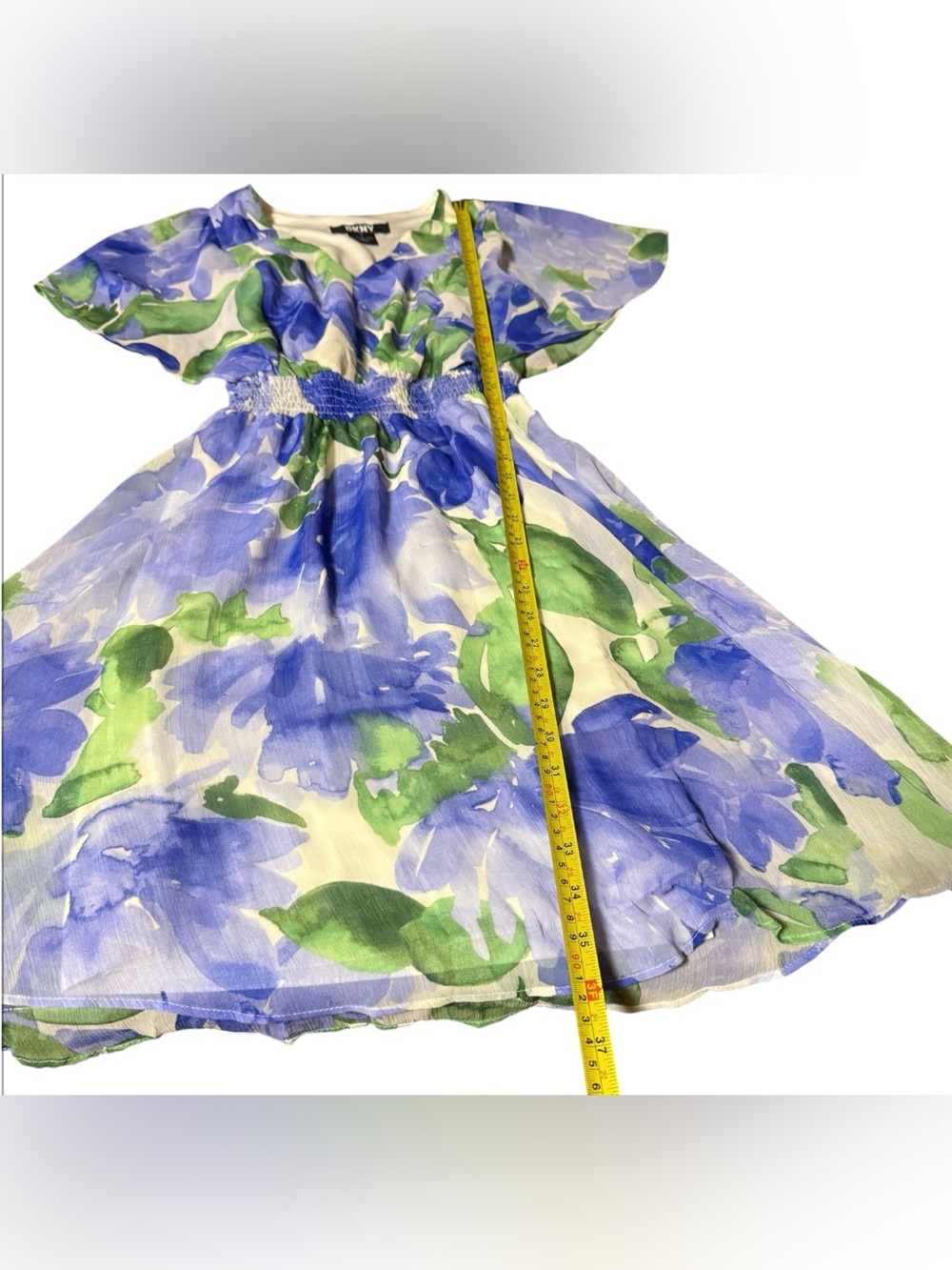 DKNY Floral V-Neck Smocked Waist Flutter Sleeveless Dress Women’s Size 2 - Picture 6 of 16